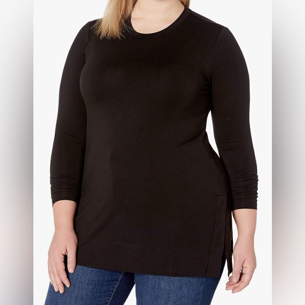 Daily Ritual Long-Sleeve Tunic Sweater with Side Slits Black M NWT